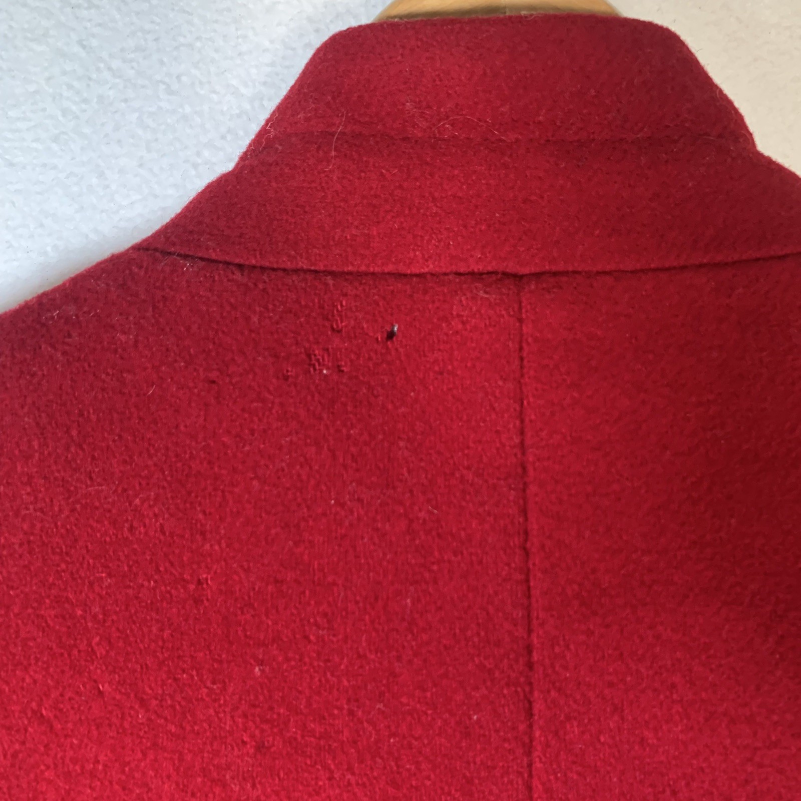 Vintage Worumbo Fabric by Forstmann 100% Wool Red Pea Coat Women’s Size 12 Flaws