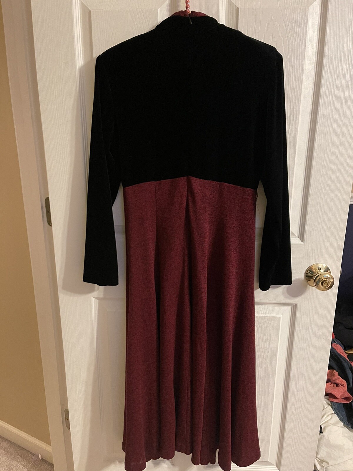 90s 80s JSJ shoulder pads Black Red Maxi dress Velvet Regency Long Med/L 40w