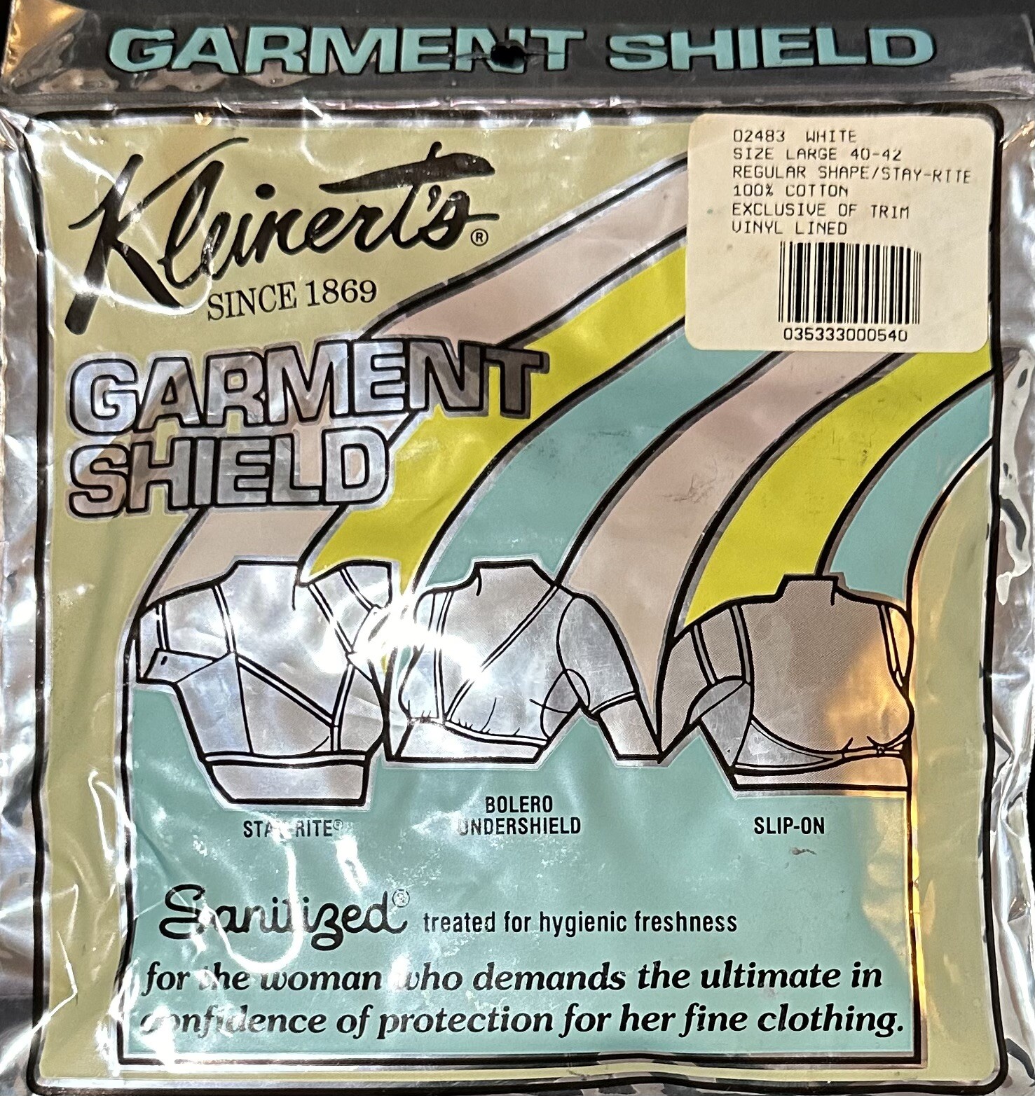 Garment Shields By Kleinert’s LARGE 40 42 White Cotton Vinyl Lined NEW