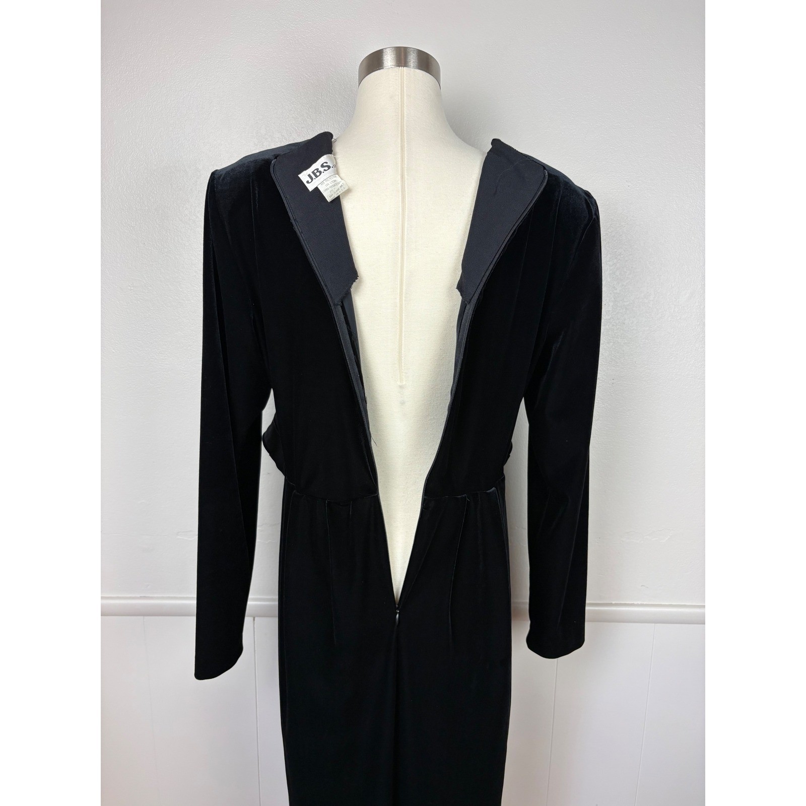 J.B.S. Ltd Vintage Velvet Midi Dress with Beaded Faux Vest Sz 12 Modest 80s 90s