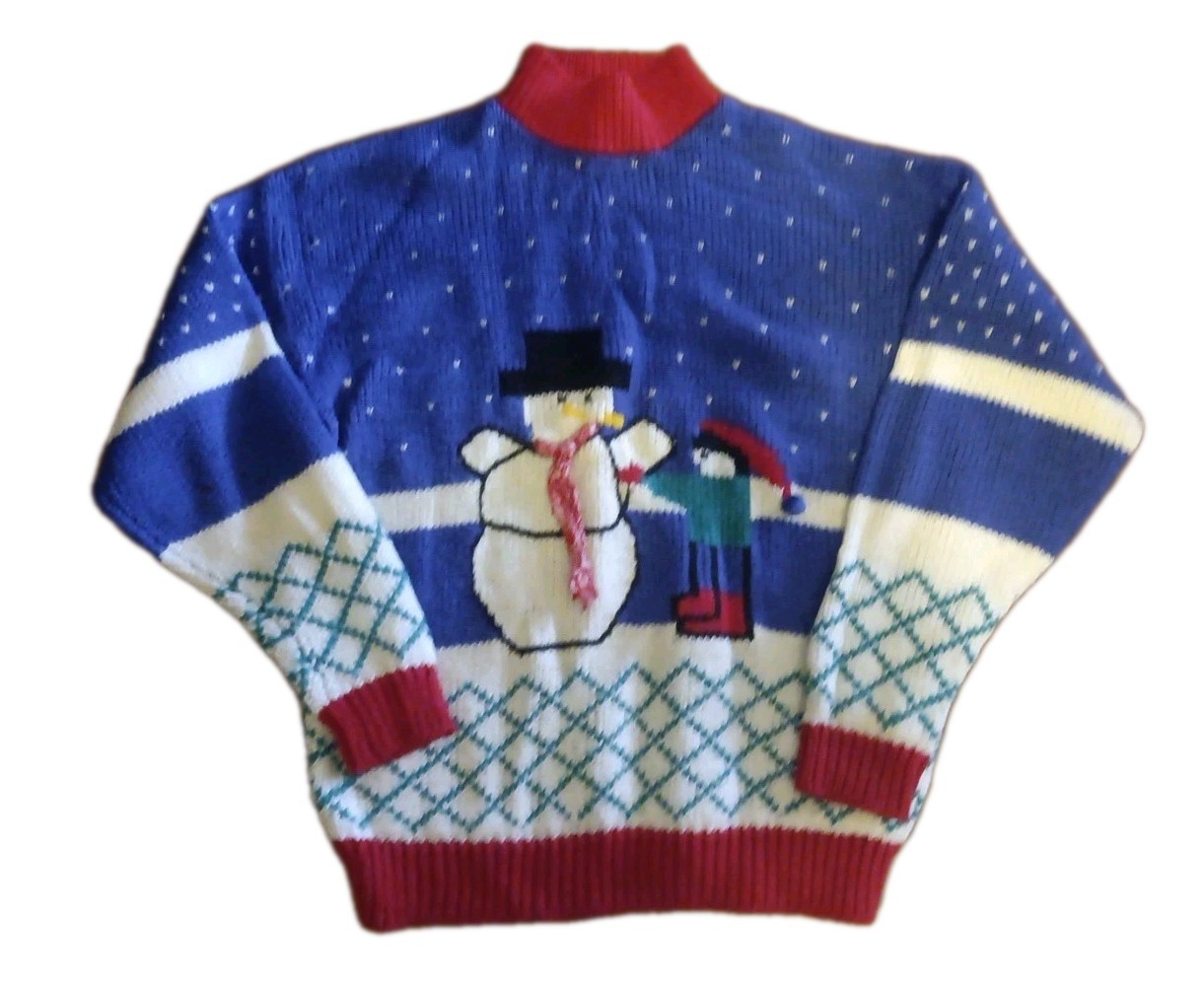 Vintage Amanda Smith Snowman Winter Pullover Sweater Womens Large 80’s 90’s