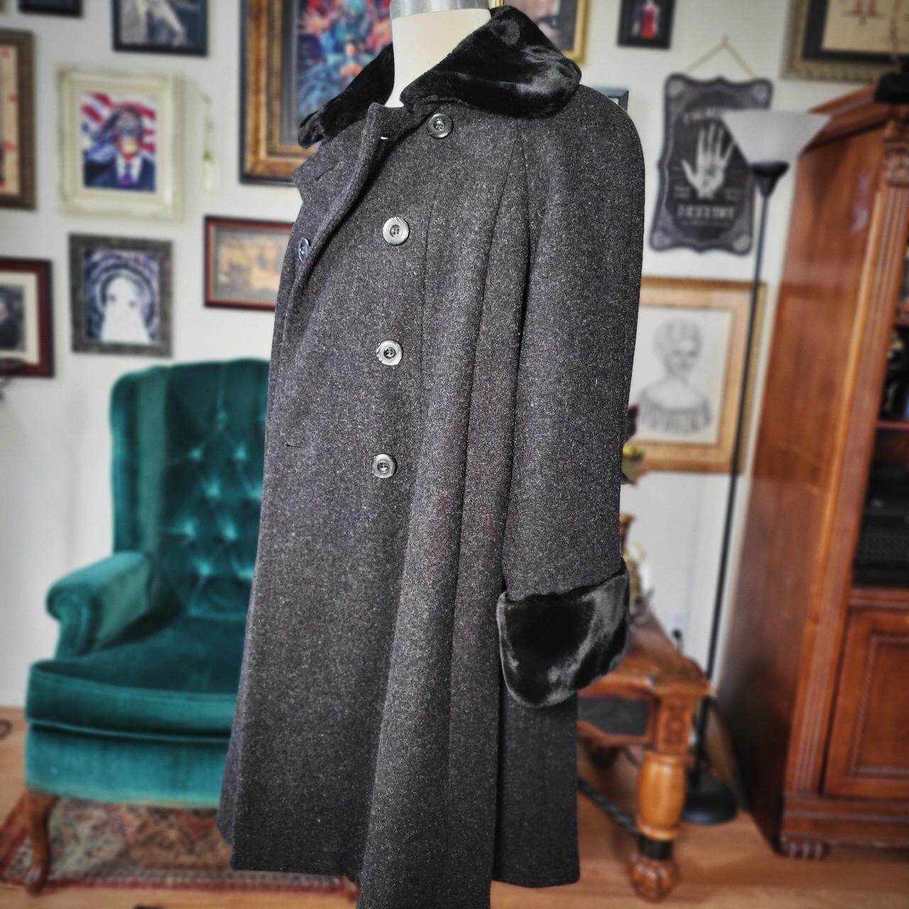 Vintage 1980s DONNYBROOK Double-Breasted Flared Gray Overcoat