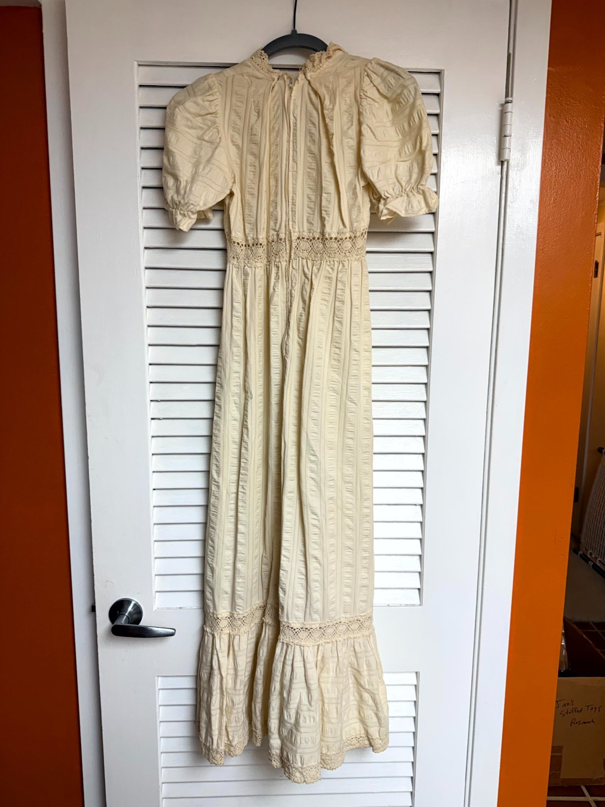 VINTAGE Prairie Maxi Dress Cream Lace Puff Sleeve Cottagecore XS