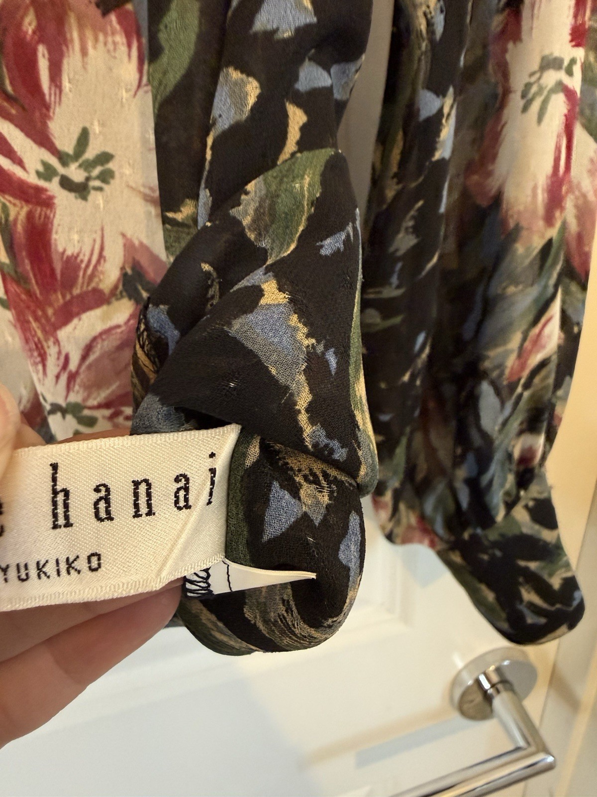 VTG Madame Hanai Yukiko japanese Blouse floral sheer embellished estimated small