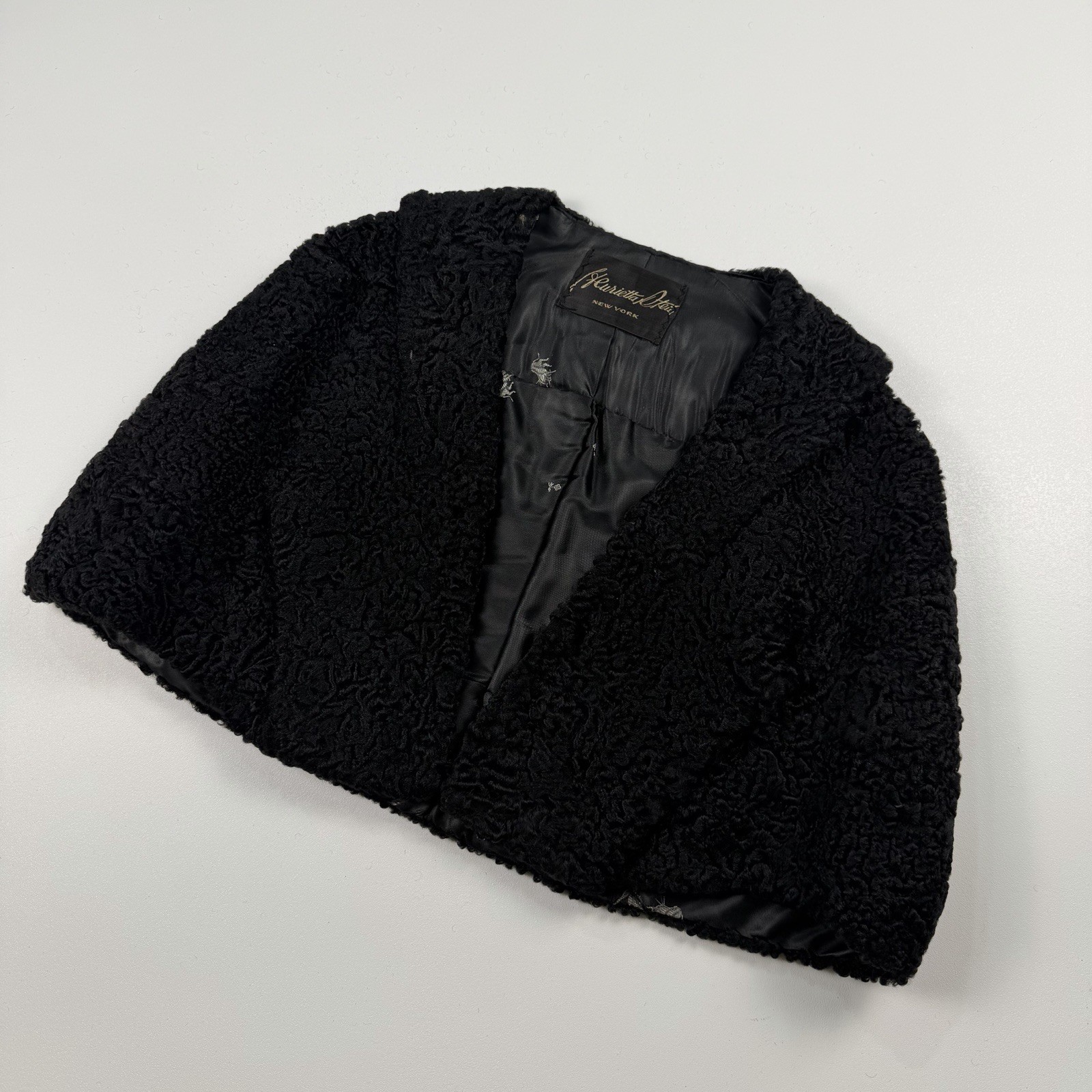 Lamb Stole Curly Black Victorian Cape Opera Shawl Vintage 60s