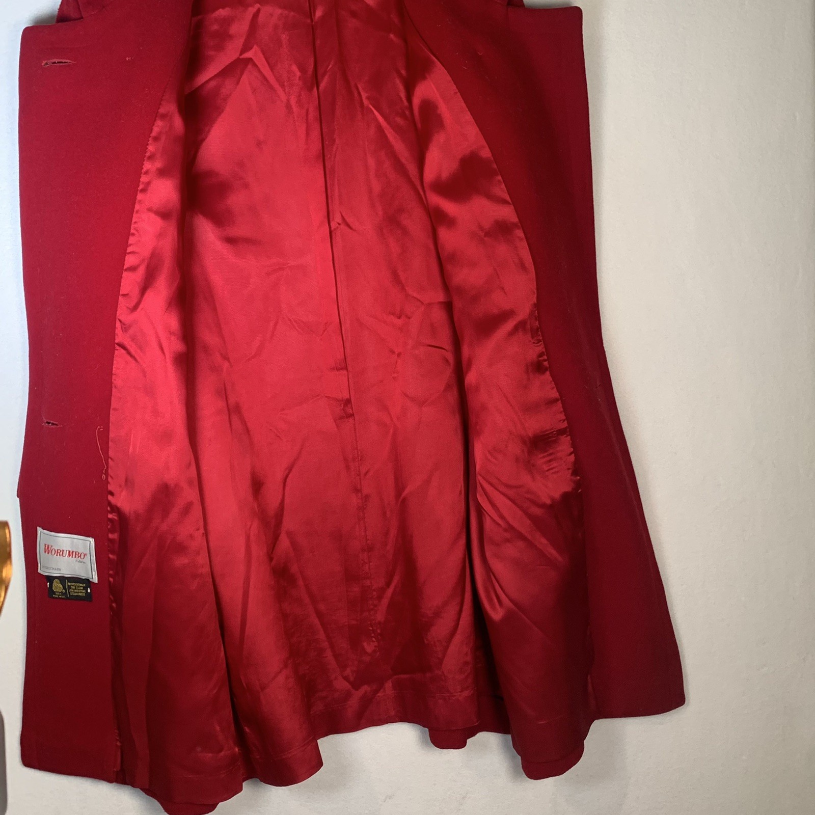Vintage Worumbo Fabric by Forstmann 100% Wool Red Pea Coat Women’s Size 12 Flaws