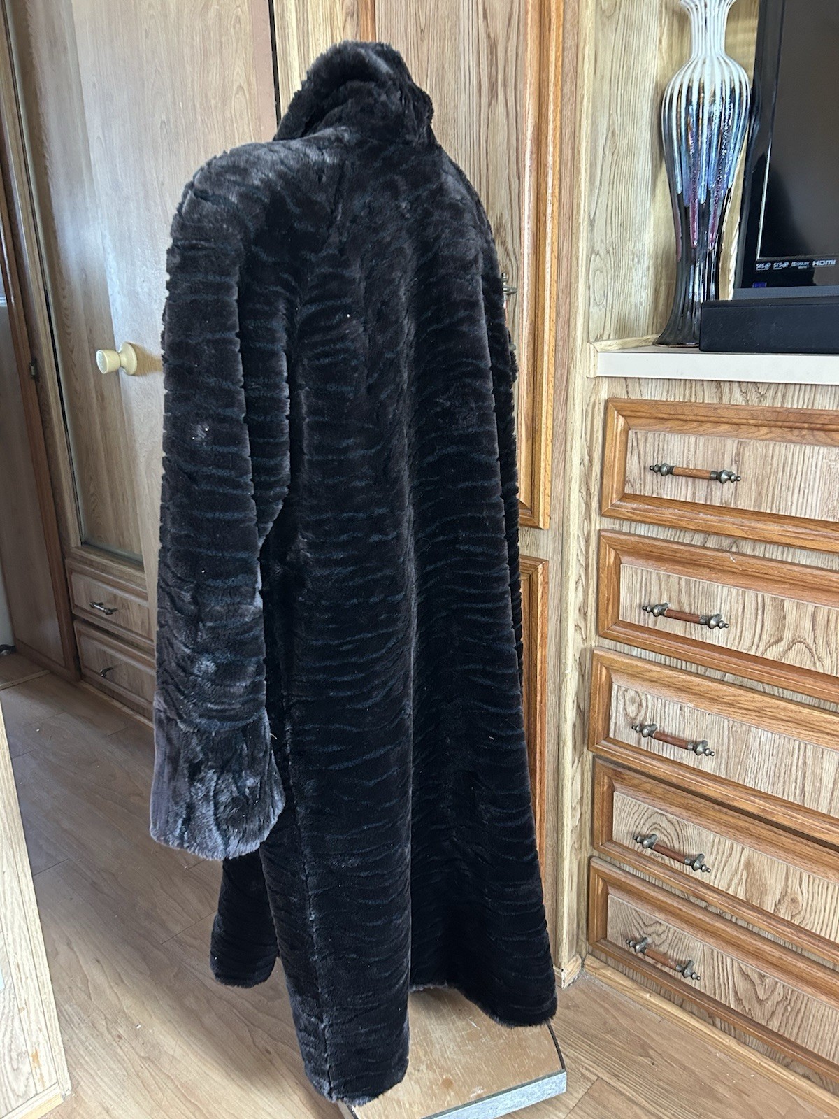 Monterey Fur Mink Coat Vtg Mobwife Black Full Length Faux Fashions Sz L Vegan