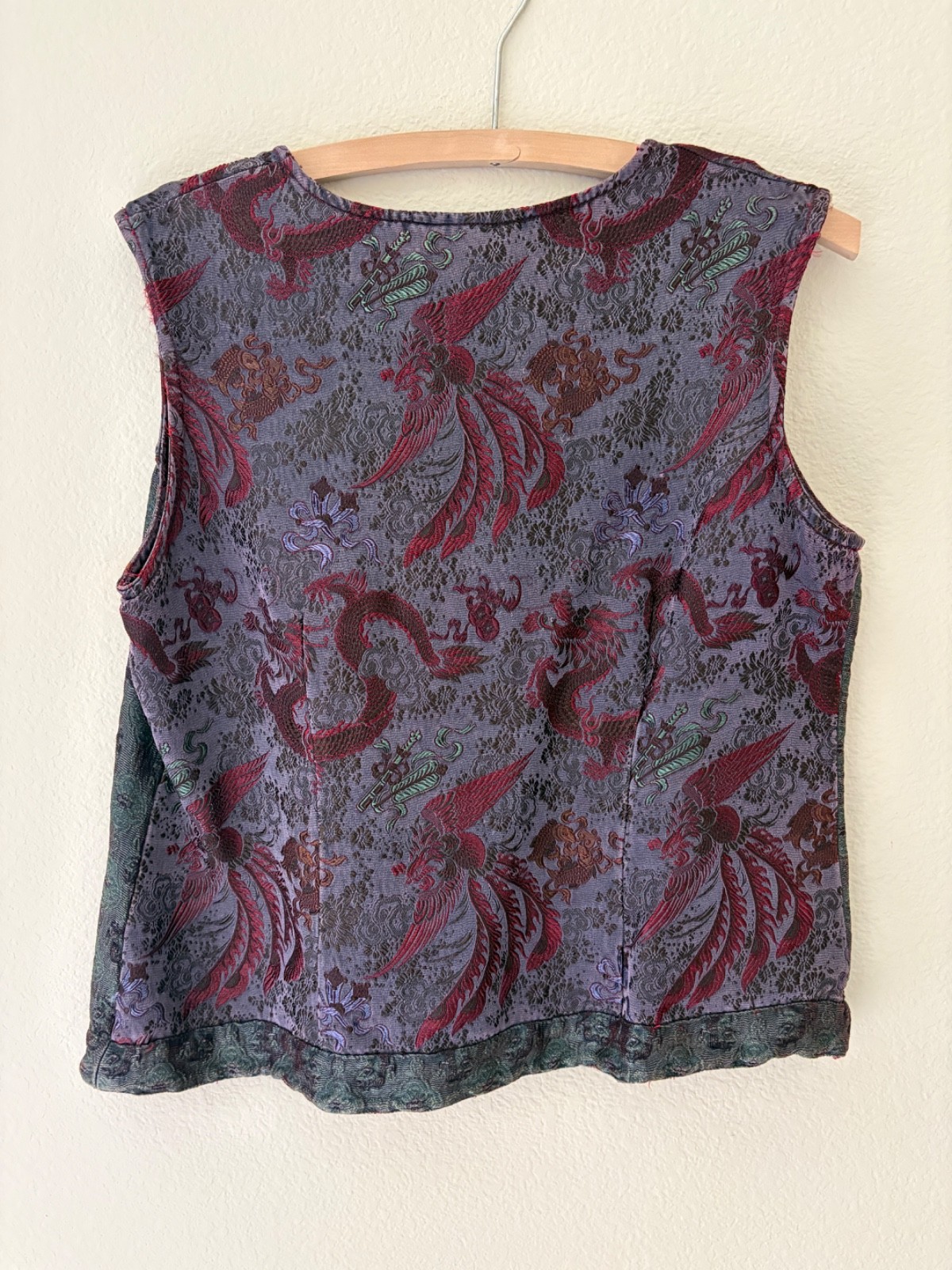 Vintage 90s Y2k Silk Artisan Patchwork Citron Santa Monica Vest M Boho Jacquard