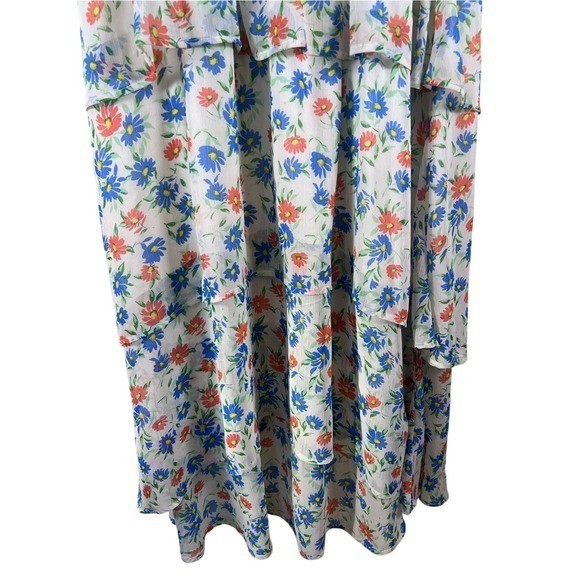 Draper James RSVP Floral Smocked Tiered Maxi Dress Ivory Blue Orange Large VGUC