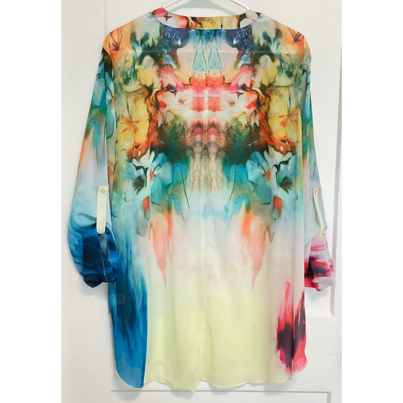 VTG Y2K PYRAMID Collection sheer BoHo floral shimmer tunic blouse fairy L NWOT