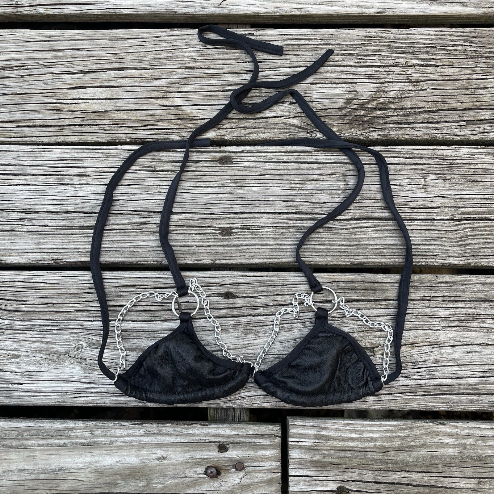 Vtg Leather Gossip Metal Tank Top Bra Glam Rock Goth Grunge Punk Sexy Size S
