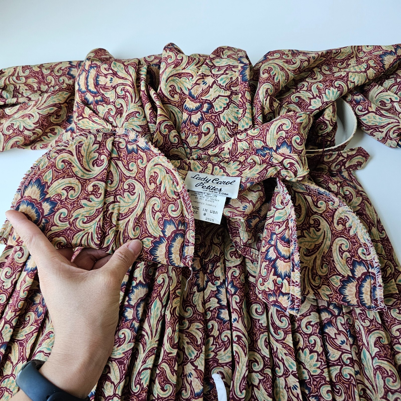 Vintage 80’s Lady Carol Petites of New York Belted Pleated Dress Size 8 Made USA