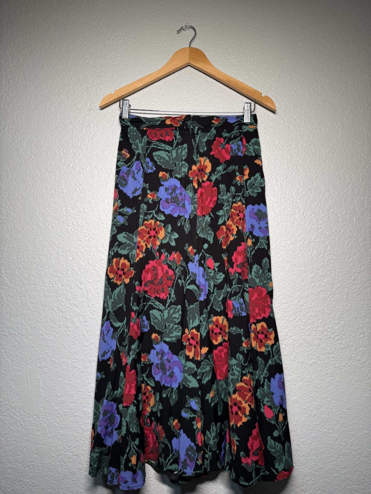 vintage 90s cottagecore y2k black floral soft maxi festival skirt