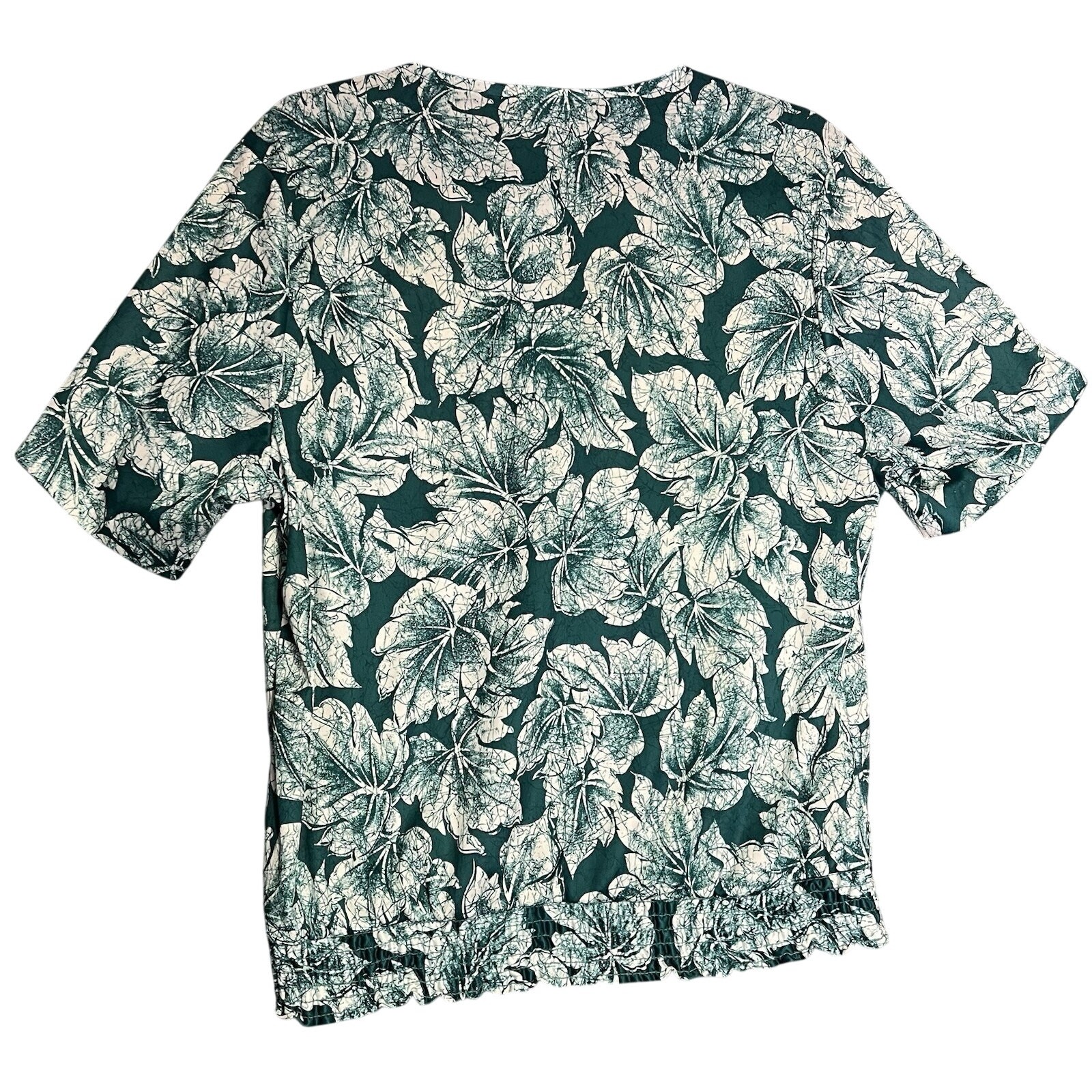 Vintage 80s Act III Top Ladies Large Green White Floral Leaf Shirt Made in USA
