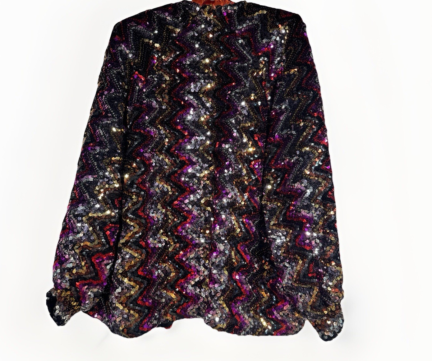 70’s Disco Rainbow Sequin Jacket Open Front Women Size Large Vintage I.Magnin