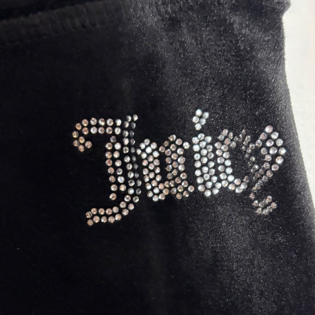 Y2K Juicy Couture Black Velour Track Pants w/ Rhinestone Bling Logo Size XL