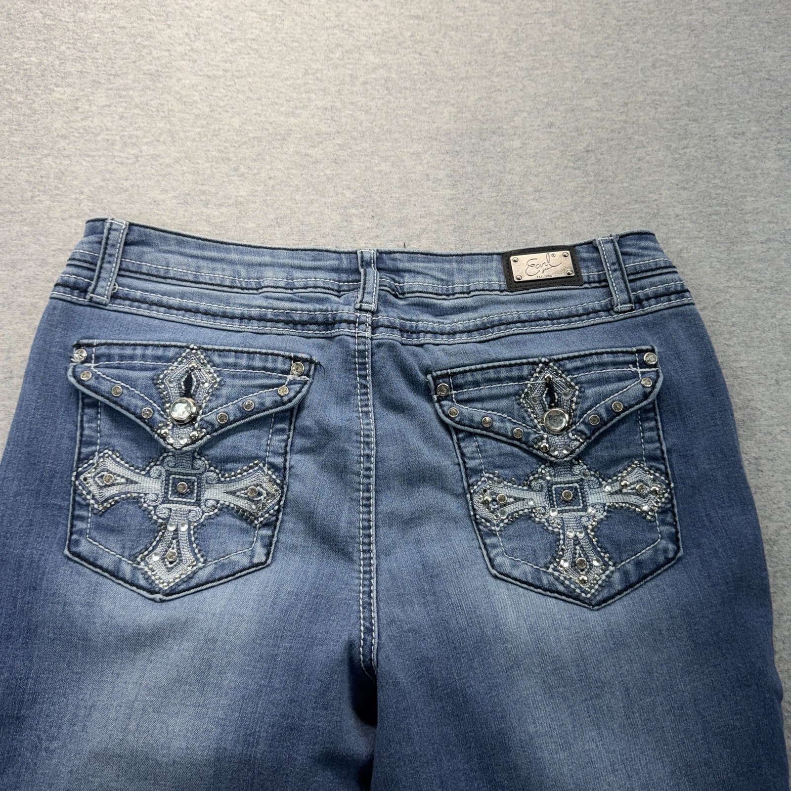 Earl Jean Womens 10 Blue Mid Rise Bootcut Embellished Stretch Denim