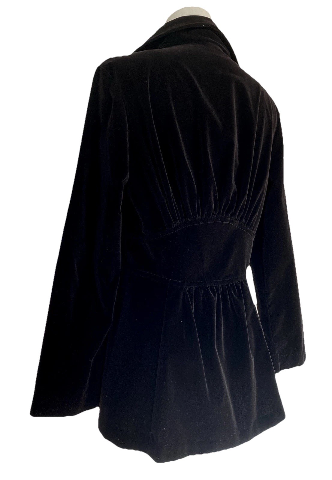 1970’s TAILORED BLAZER Jet Black Vintage Huge Collar Gathered Detail Size S/M