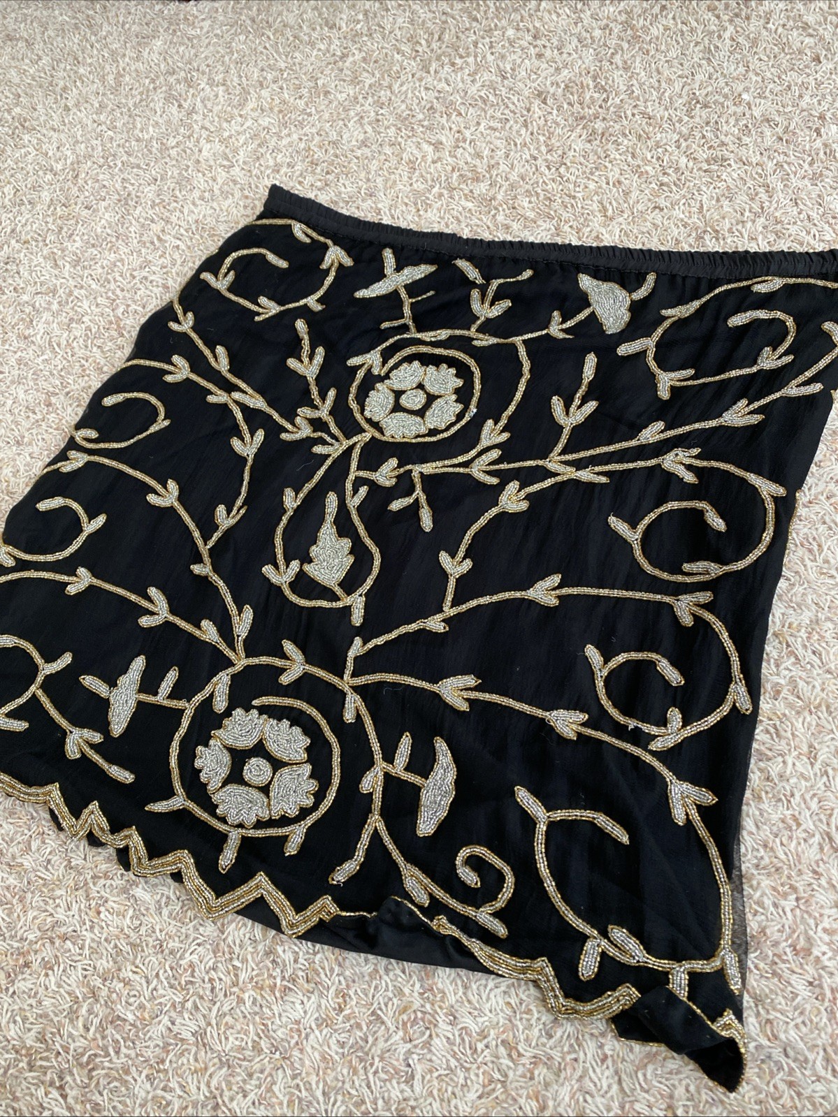 Vtg Carina Women’s Lot Of 2 Silk Beaded Two Piece Outfit Top Skirt Black Sz 3XL