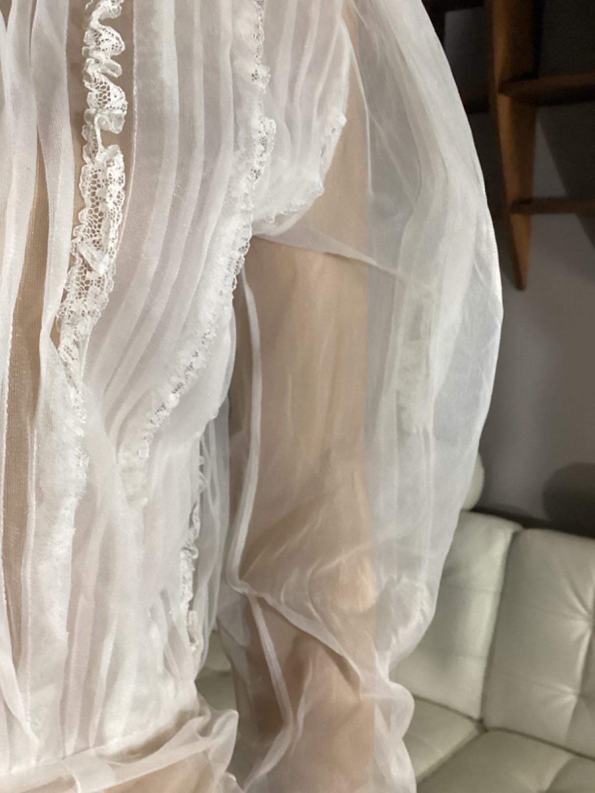 Vintage 1970’s White Sheer Nylon Prairie Farmhouse Victorian Revival BLOUSE