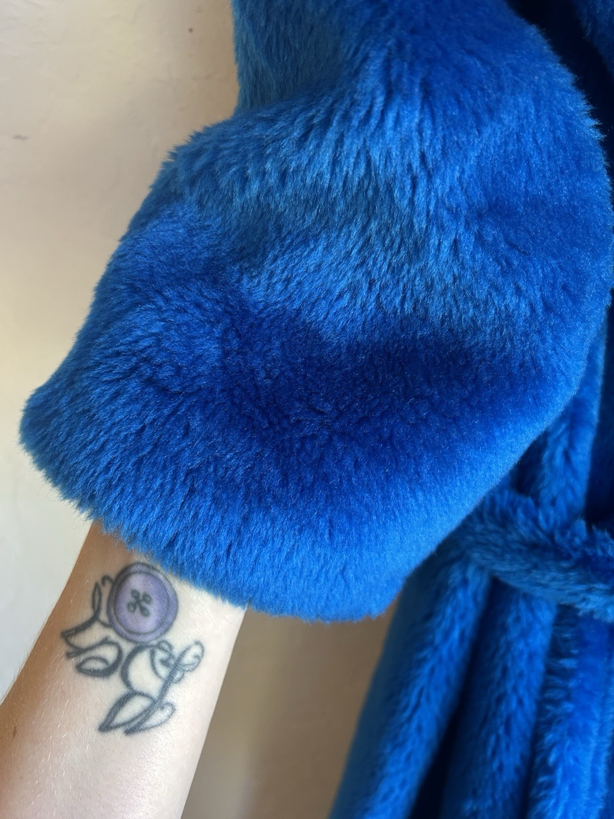 Vintage 70s Faux Fur Maxi Coat 12 Electric Blue Mod Belted Wrap Robe Boho Glam