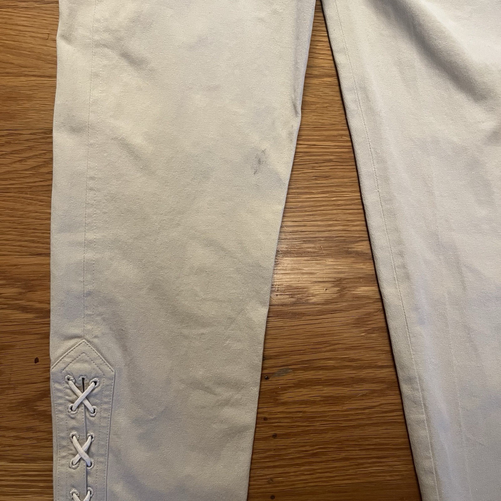 Vintage 90s CHANEL Cream Pants Lace Up Ankles Women’s Sz Fr 34 US 2 XS