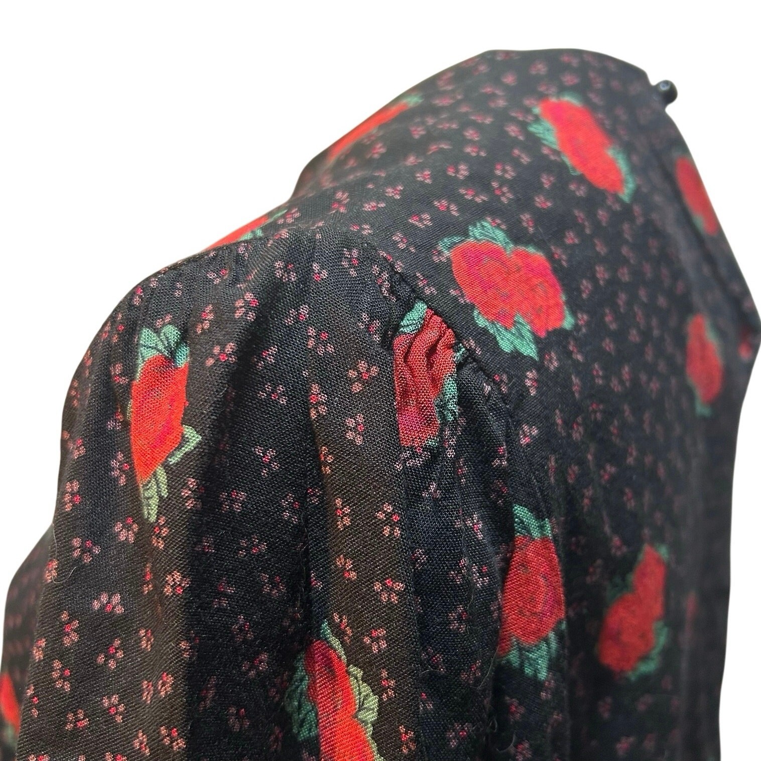 VTG Ms Interpret Black Red Rose Polka Dot Rayon Blouse 12 Whimsygoth Grunge Goth