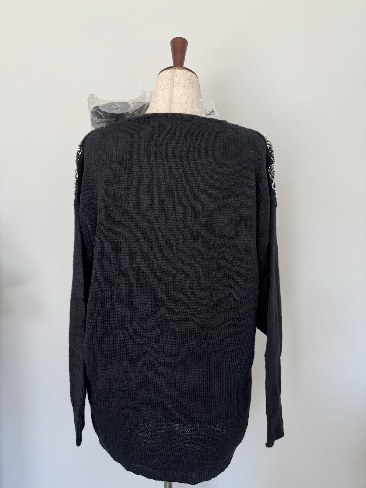 Maurada Women’s 1X Black Beaded Embellished Sweater Ramie Cotton Vintage Style