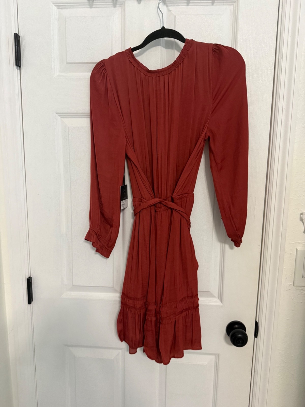 NWT Vera wang Large V-Neck Pleated Waist Dress balloon long sleeve mocked