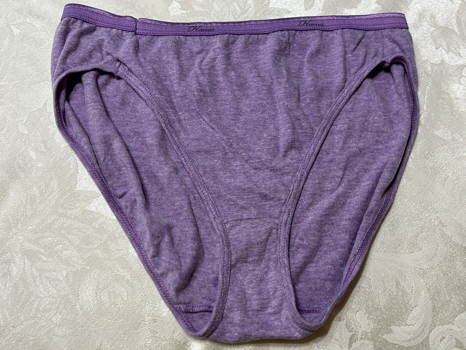Vtg HANES Cotton Blend Signature Waistband Hi-Cut 8/XL Purple Heather Panties