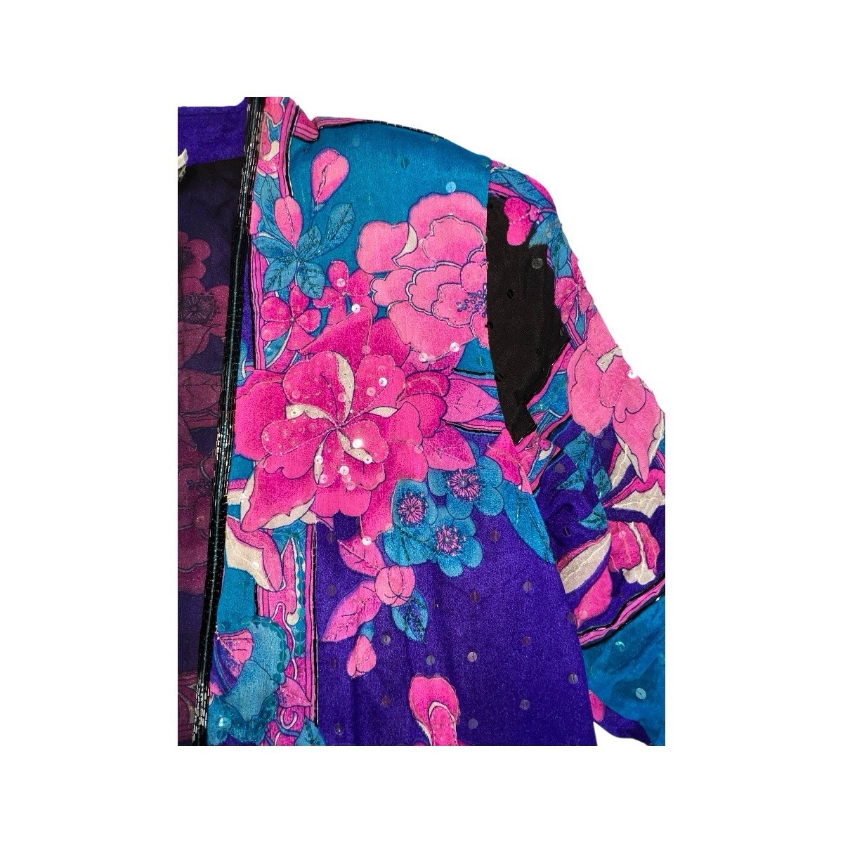 VTG JUDITH ANN CREATIONS SAKS FIFTH AVE SILK SEQUIN BEAD KIMONO JACKET NEW WAVE