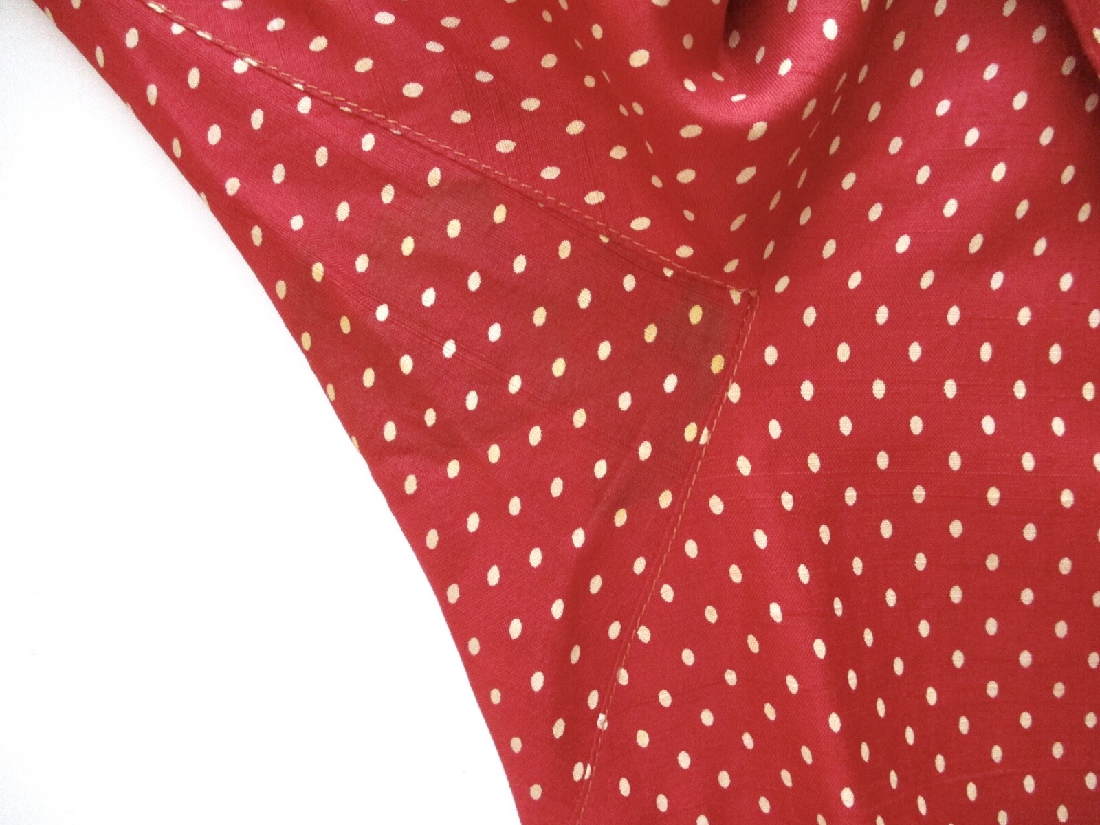 Vtg 50s Rockabilly Red Beige Dots Silk Swing Button Dress Bow Buckle Belt 8