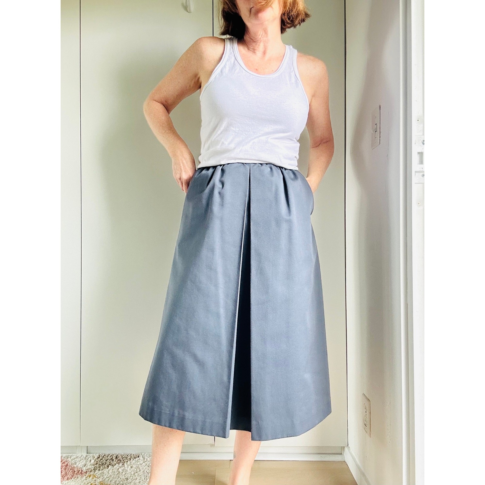 Vintage 90s Lands’ End Cotton Midi Skirt Size M Grey Made USA Classic Normcore