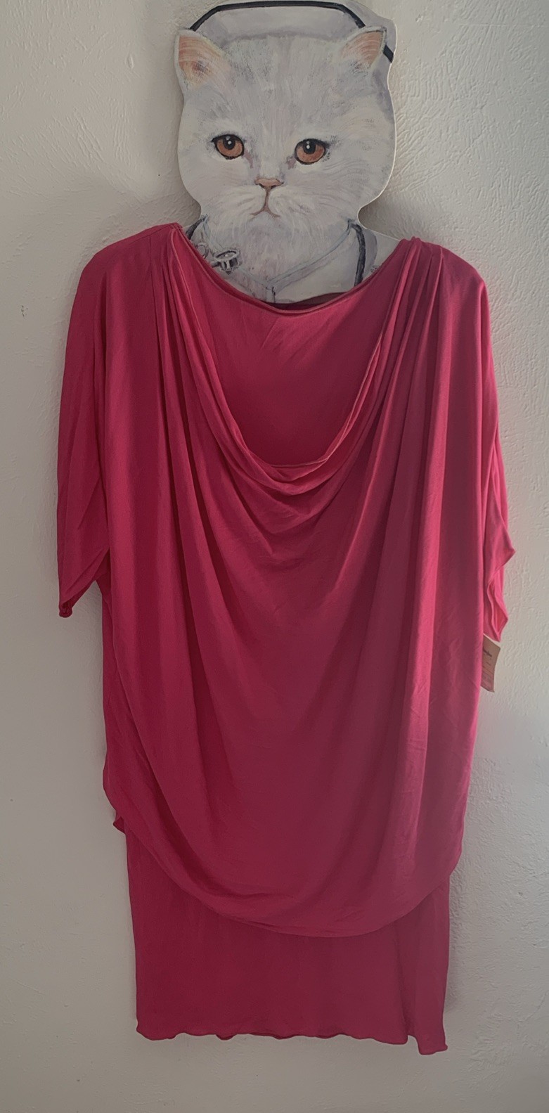 Holly Harp Neiman Marcus Hot Pink Cowl Neck Draped Tunic VTG Dress Medium