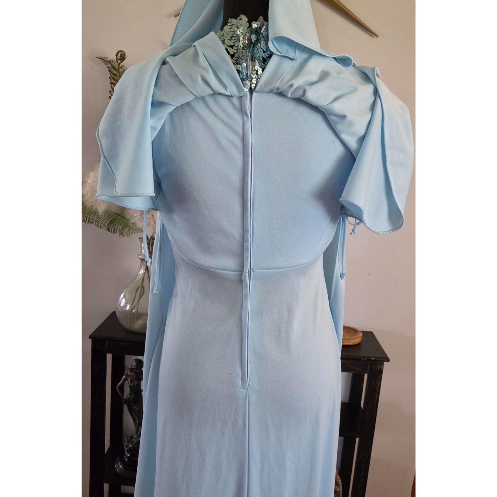 Vintage Grecian-style draped gown with sequin bollar-Powder blue, size 8/10