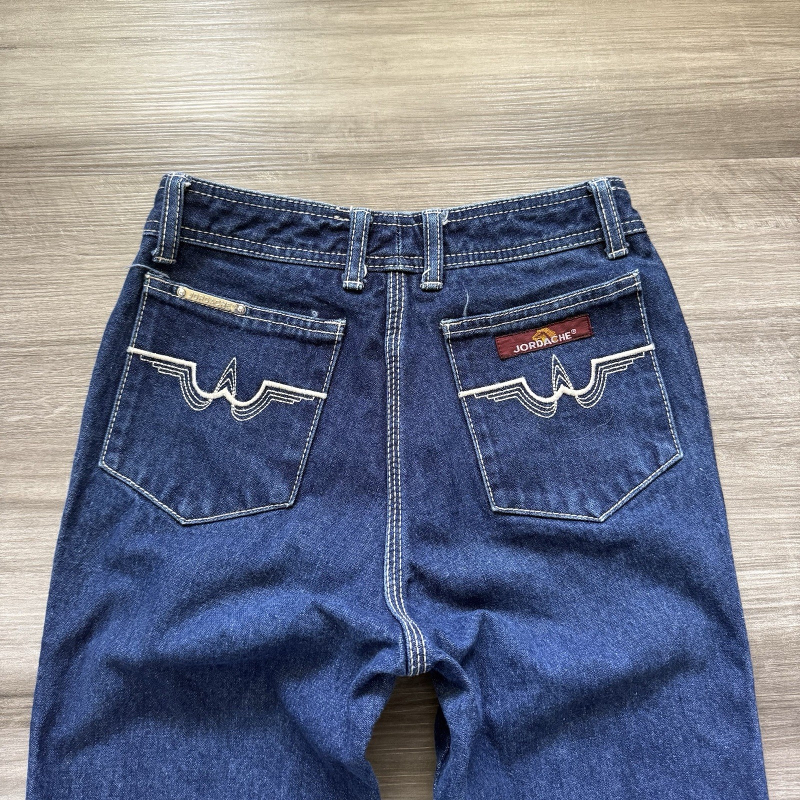 Vintage Jordache Horsehead Jeans Size 26×32 70s White Stitch High Waist Raw Hem