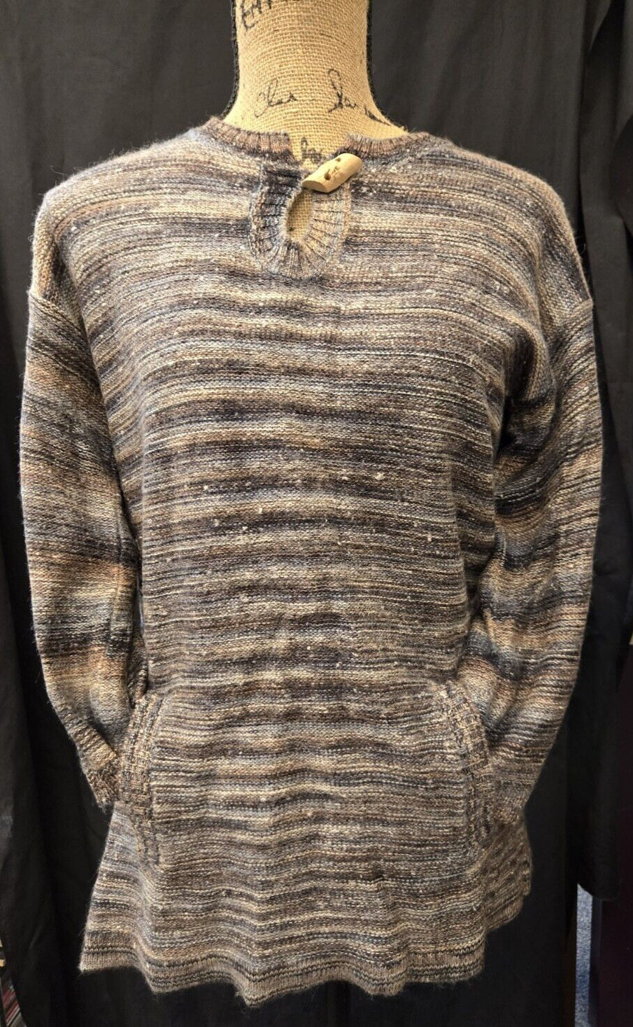 Vintage Keyhole Gray Brown Sweater Size L Organically Grown by Arpeja