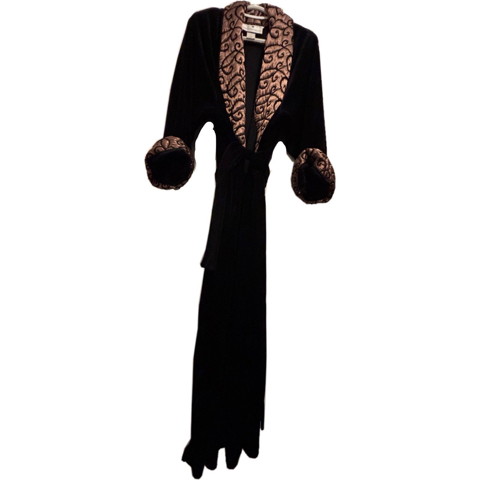 Saks Fifth Avenue Diamond Tea Vintage Black Velour Women’s Embroidered Robe