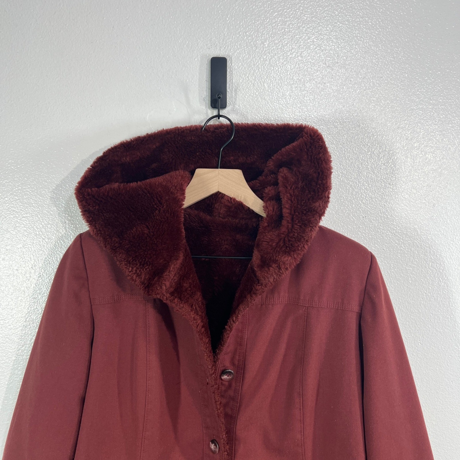 Vtg 70s Bonders Exclusive All Seasons Calendar Cloth Coat Red Faux Fur Lined S/M