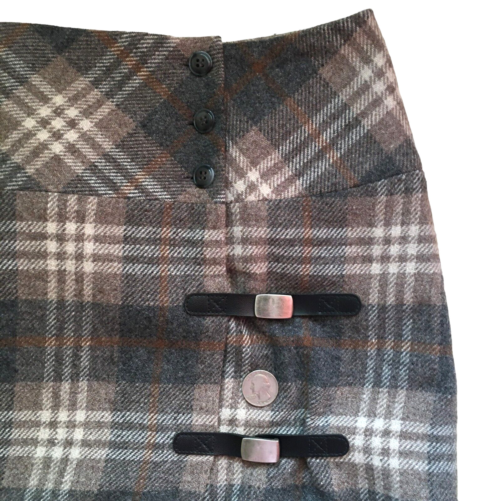 Vintage 80’s David N. Sz. 8 Womens Midi Wrap Skirt Plaid Fringe Wool Blend Lined