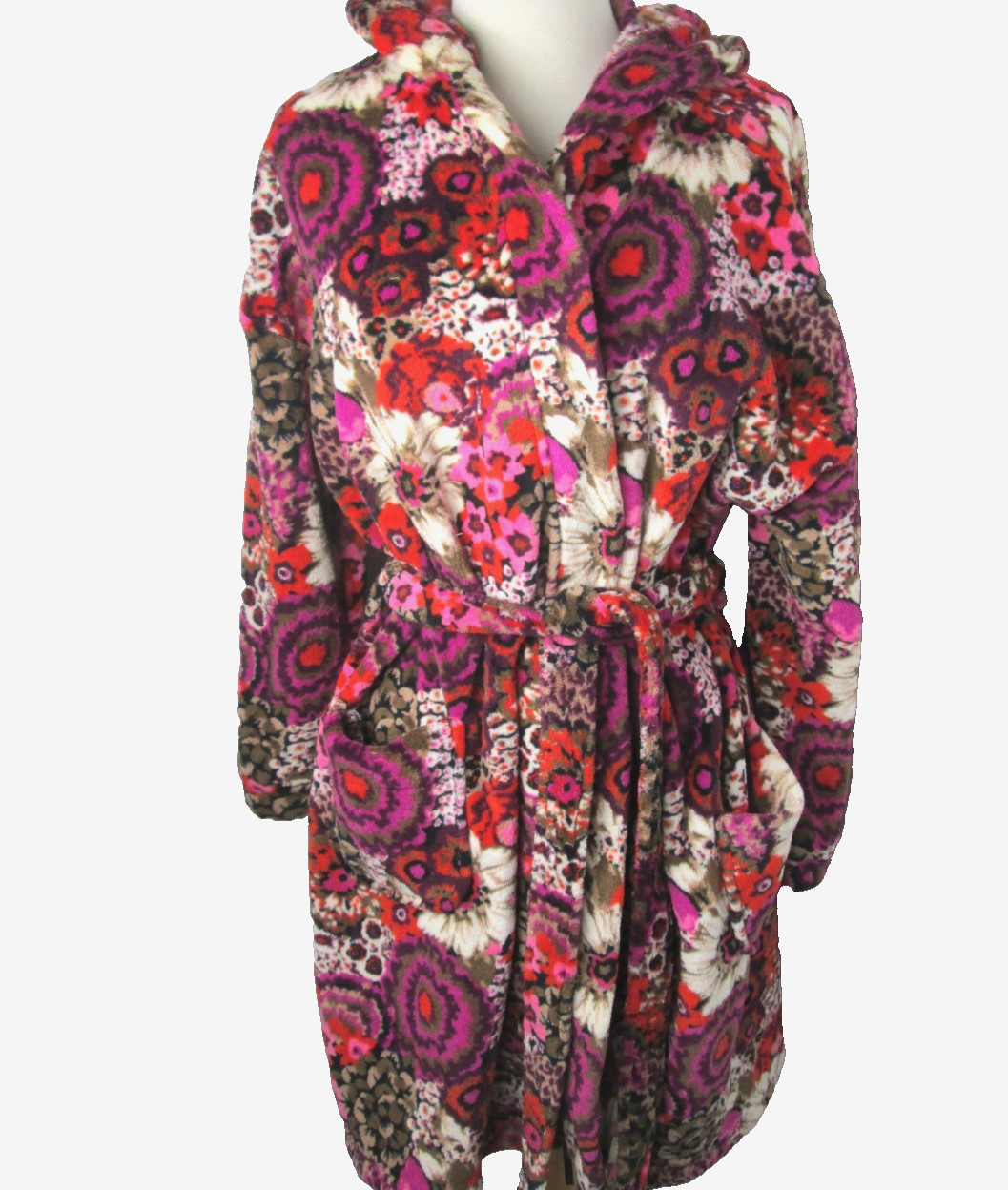 Vintage Y2K Vera Bradley Robe Plush Fleece Floral Tie Kimono Knee Length Sz S/M