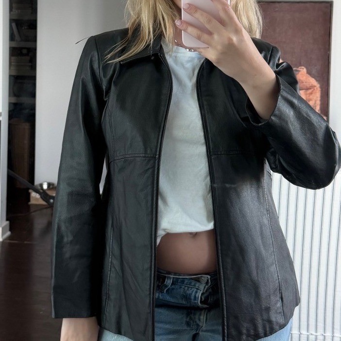 Vintage 90s Black Leather Zip-Front Jacket
