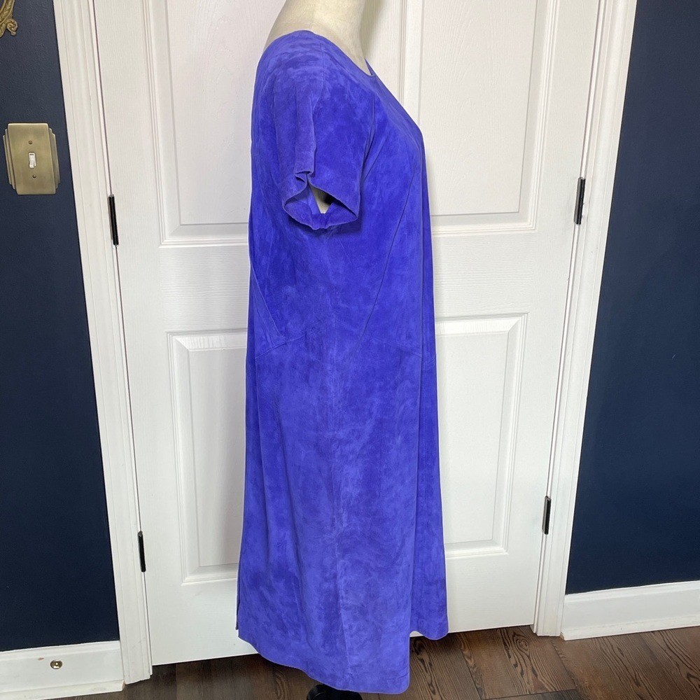 Vintage SUEDE Lauren Alexandra Royal Blue Short-Sleeve Purple Dress Size 14