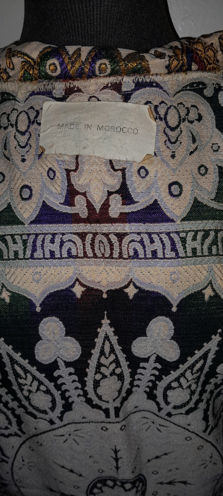 Vtg 60s 70s Tassle Hood DAMASK Jaquard Tapestry Rayon Ethnic Morroco Jacket Coat