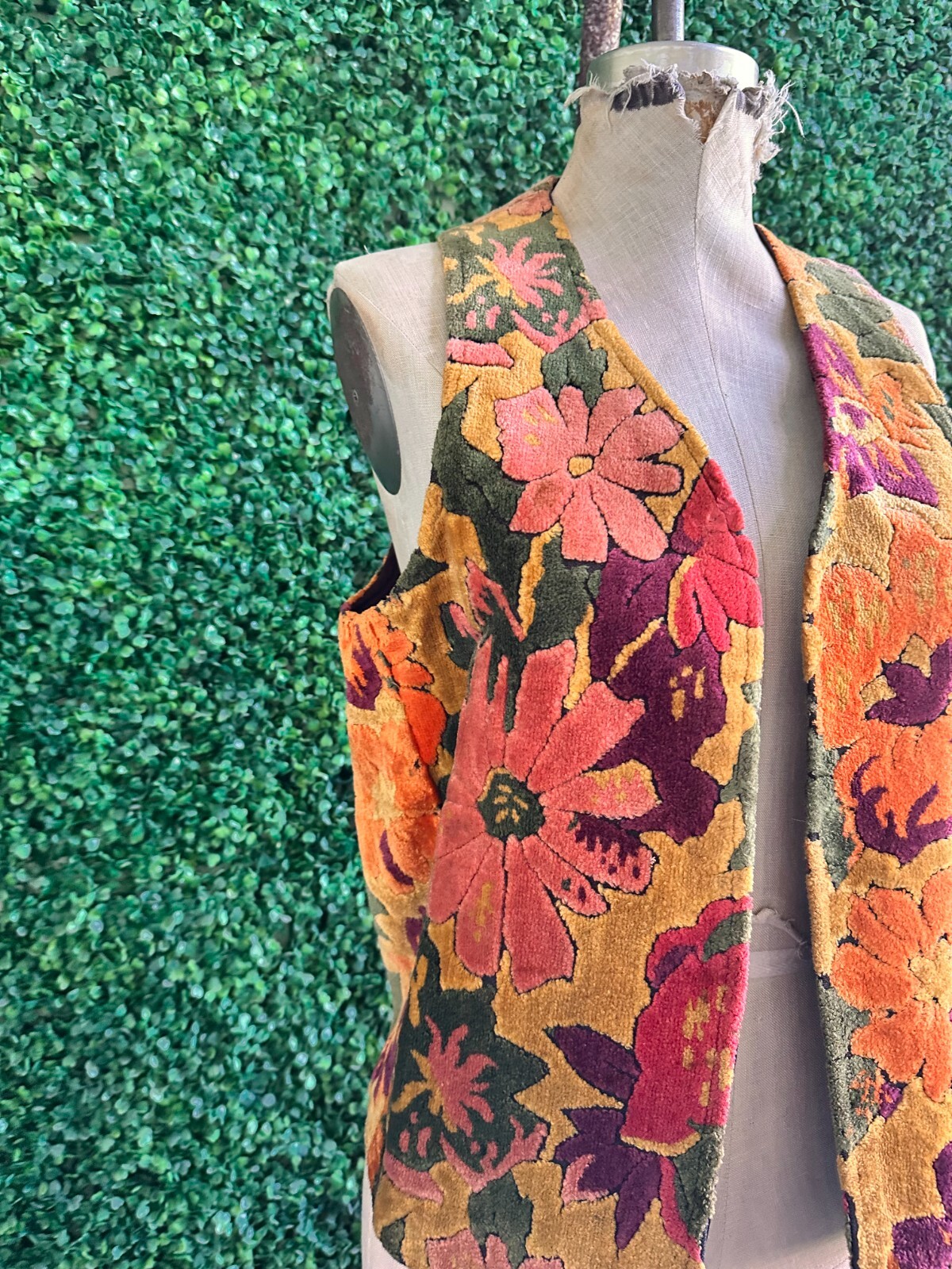 1970s Flower Power Carpet Tapestry vest by Parkley Casuals