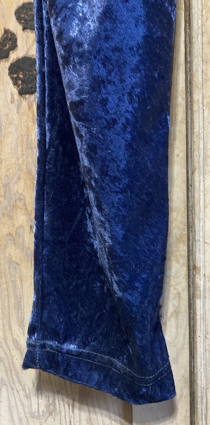 80’s Vintage Crushed Velvet Dark Blue Slim Soft Pants Elastic Waist EUC