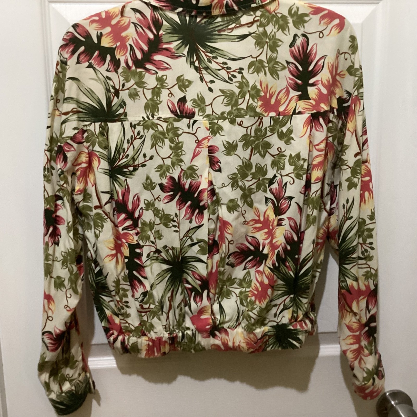 VTG 90s OUTBACK RED Blouse Top Jacket Zip Cropped Floral Rayon ~Small