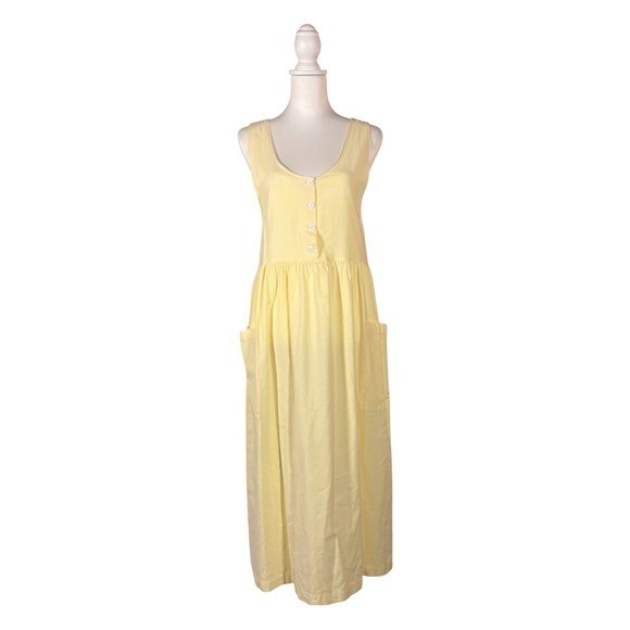 Vintage 100% Cotton Butter Yellow Dress Women’s S Sleeveless Cottagecore Prairie