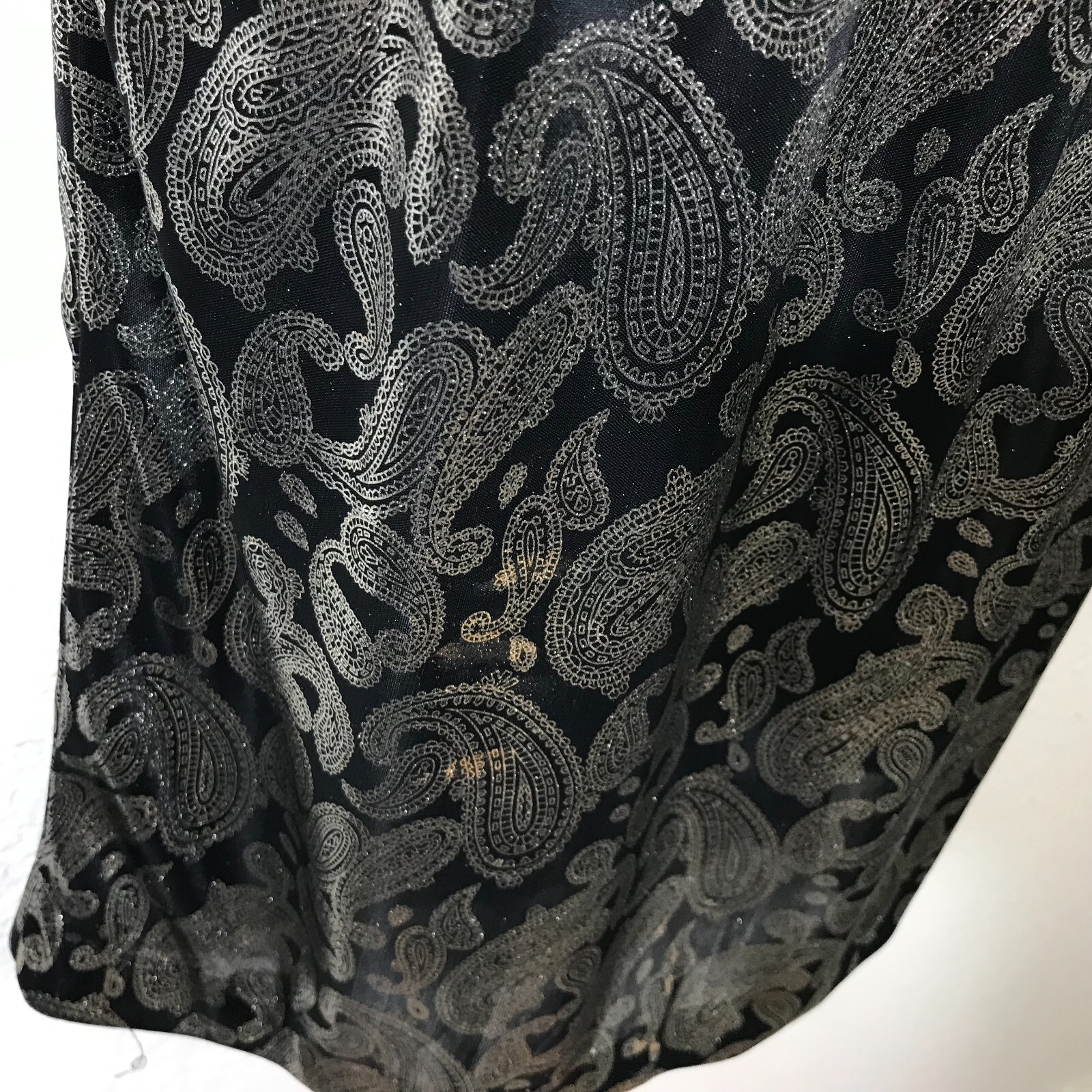 Vintage 80s Homemade Silver Lame Dress XS Paisley Lame Long Sleeve Semi Sheer
