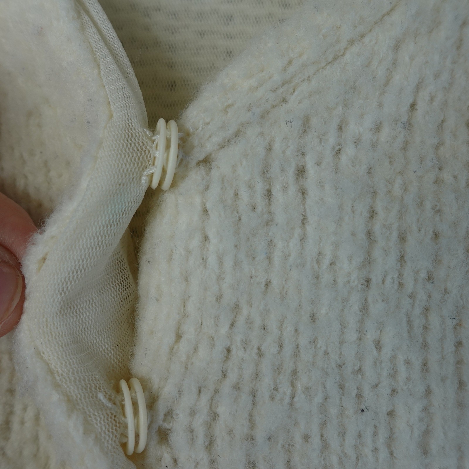 Vintage Y2K Cardigan Cream Wool Knit Shrunken Fuzzy Sweater Mesh Fairy Grunge